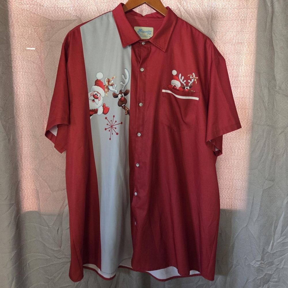 Hawaiian Shirts Shirt Mens 3XL Red Christmas Santa Short Sleeve Button-Up